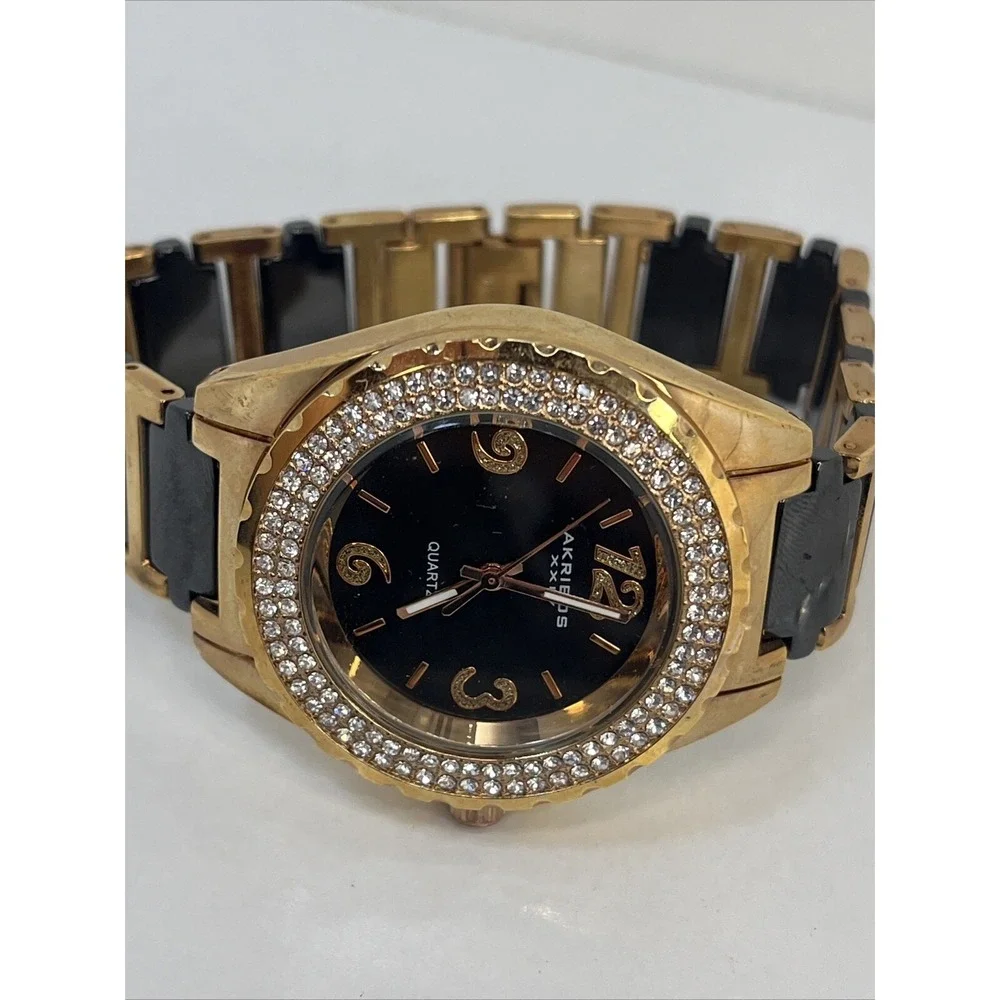 Akribos XXIV Women's Watch Rose Gold Crystal Bezel Ceramic Links- New Battery - Picture 4 of 7